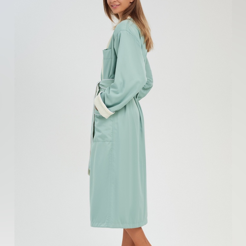 Monarch CYPRESS SAGE GREEN SHAWL ROBE TERRY LINED MICROFIBER, LUXURY SPA OS/L - Picture 6 of 16